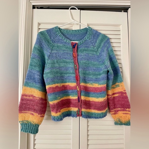 Beautiful Handmade Colorful Knitted Women's Sweater with Crayon Buttons - Picture 1 of 6
